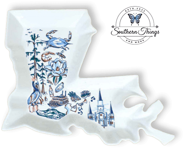 Beautiful “Louisiana Love” State Shaped Platter in White